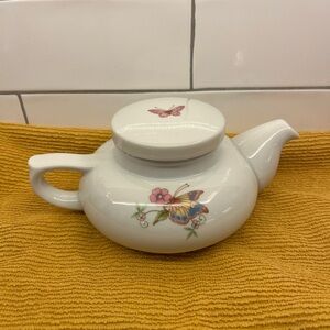 Floral White Teapot with Butterfly Design